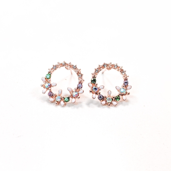 Boho Gold Alloy Full Moon Garden Dainty Earrings - Picture 2 of 3